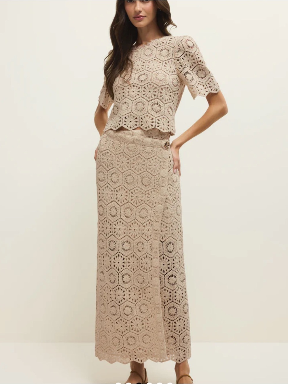 Z Supply Crochet Midi Skirt and Top Set in Cream